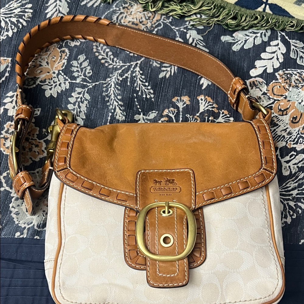 Coach Brown and Cream Shoulder Bag